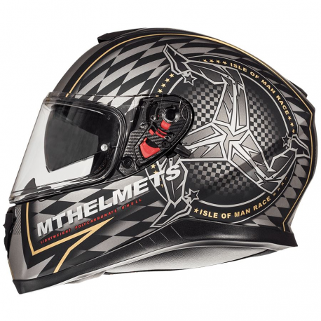 MT, integrální přilba se sluneční clonou, Thunder 3 SV Isle of Man, černá matná/zlatá, velikost XS