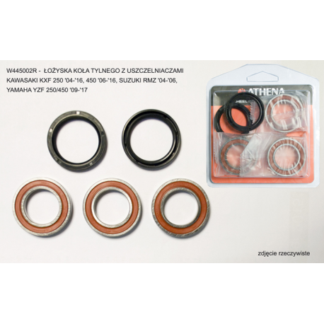Athena, sada ložisek a gufer zadního kola, Kawasaki KXF 250 '04-'16, 450 '06-'16, Suzuki RMZ '04-'06, Yamaha YZF 250/450 '09-