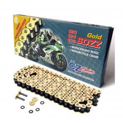ČZ, řetěz 525 SDZZ (102 článků) Active Ring (x-ring) zlatý do 1200 ccm (46,2 KN) + nýtovací spojka