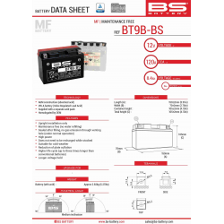 BS, akumulátor BT9B-BS (YT9B-BS) 12V 8AH 150X70X105, bezúdržbový - elektrolyt samostatně (120A) (6) UE2019/1148