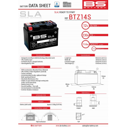 BS, akumulátor BTZ14S (FA) (YTZ14S) 12V 11,2AH 150X86X110, bezúdržbový - naplněný (230A) (4)